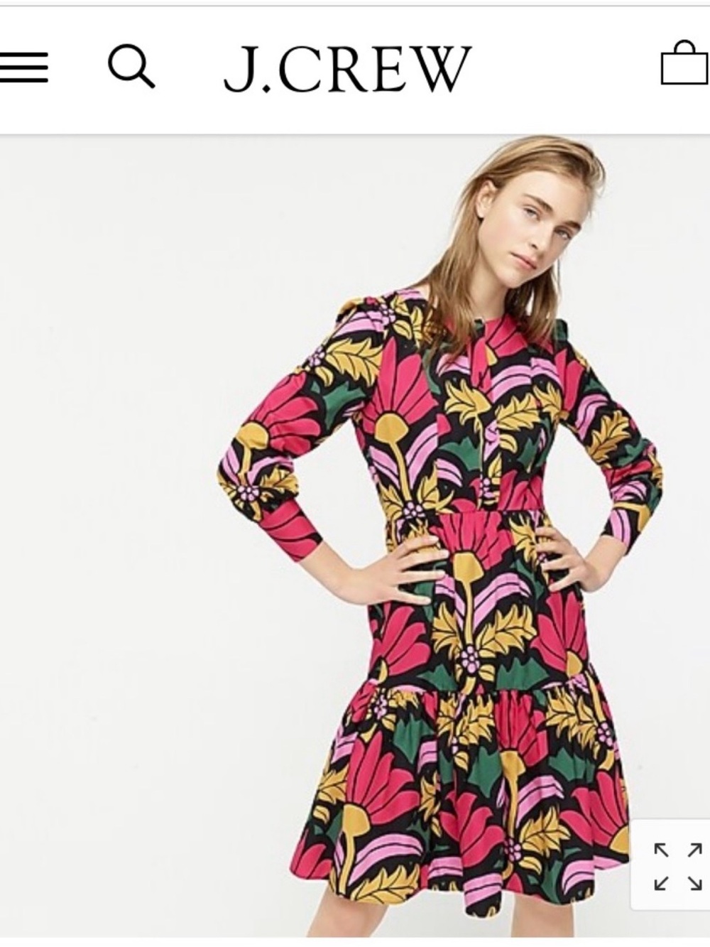 J. Crew Bold Pink & Yellow Floral Button-Front Dress